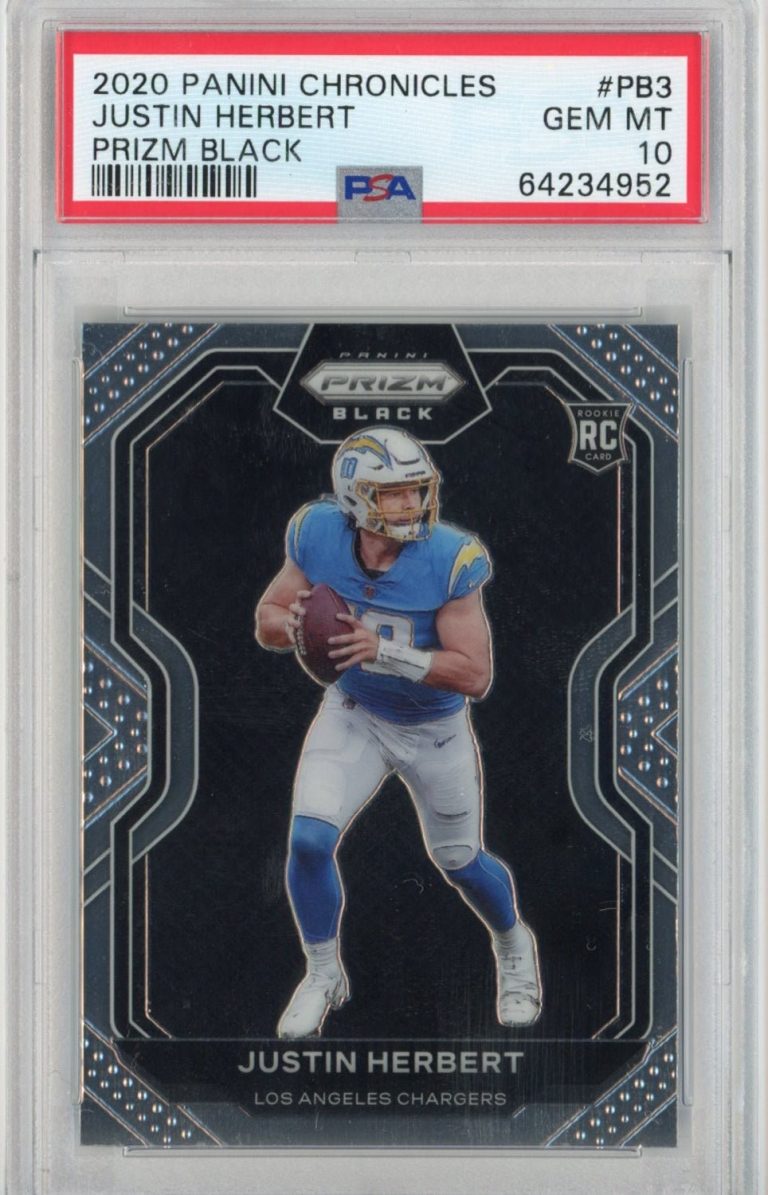 Graded 2020 Chronicles Justin Herbert #PB3 Prizm Black RC Card PSA 10