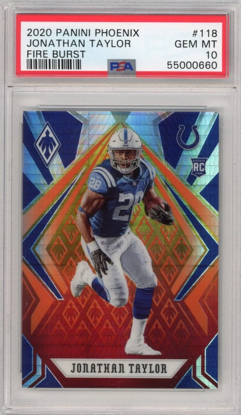 Graded 2020 Panini Phoenix Jonathan Taylor #118 Fire Burst RC Card PSA 10