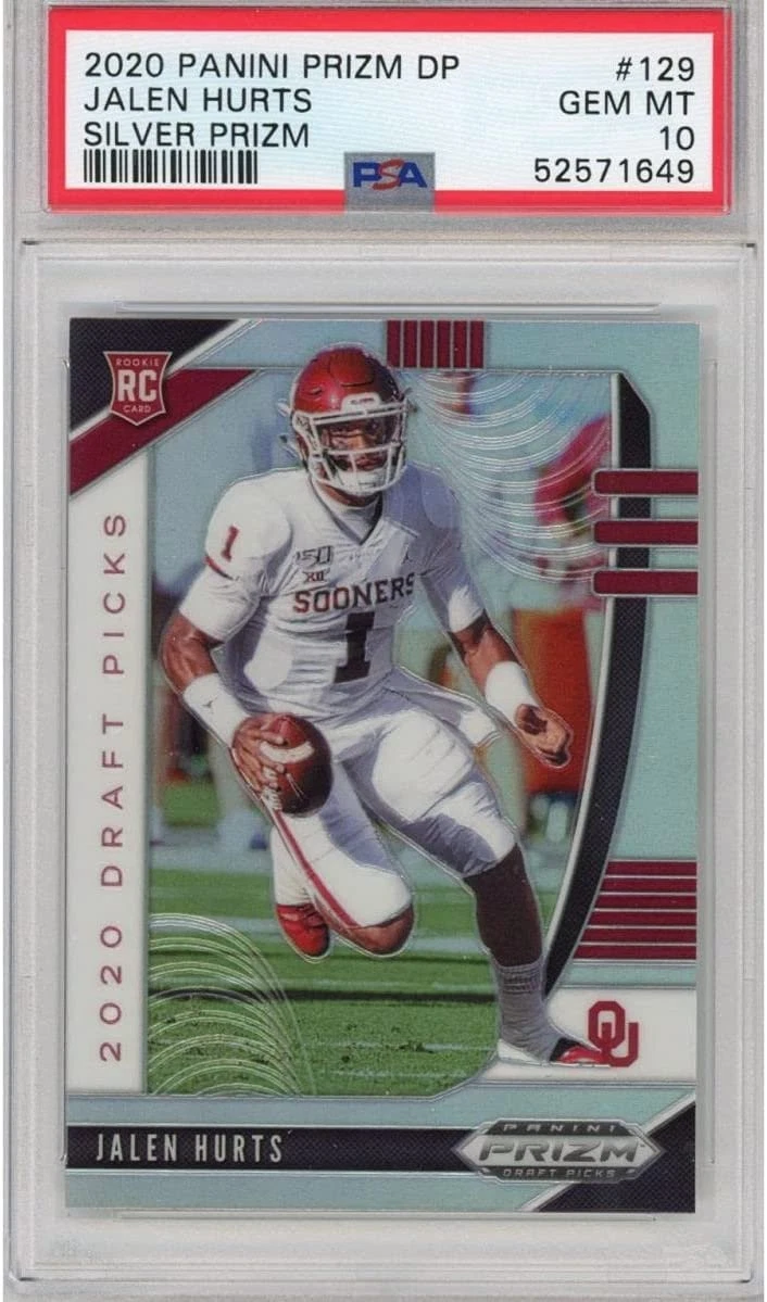 Graded 2020 Panini Prizm Draft Picks JALEN HURTS #129 Silver RC Card PSA 10