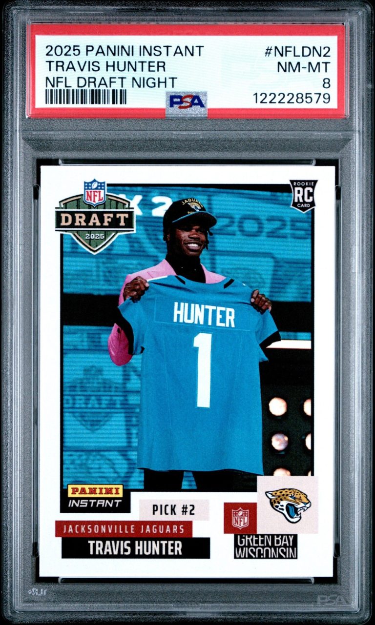 Graded 2025 Panini Travis Hunter #NFLDN2 NFL Draft Night RC Card PSA 8