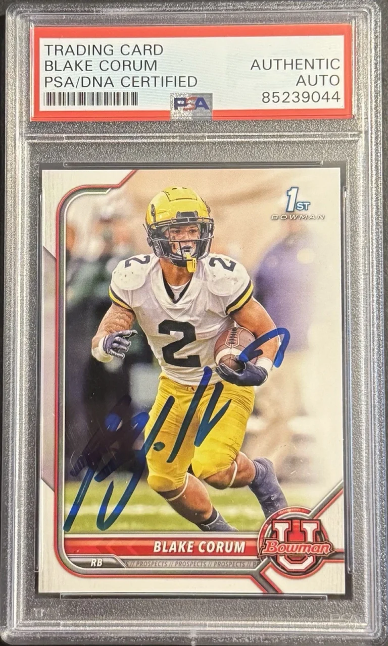 Blake Corum Signed 2022 Bowman U 1st Rookie Card Michigan PSA/DNA Slabbed