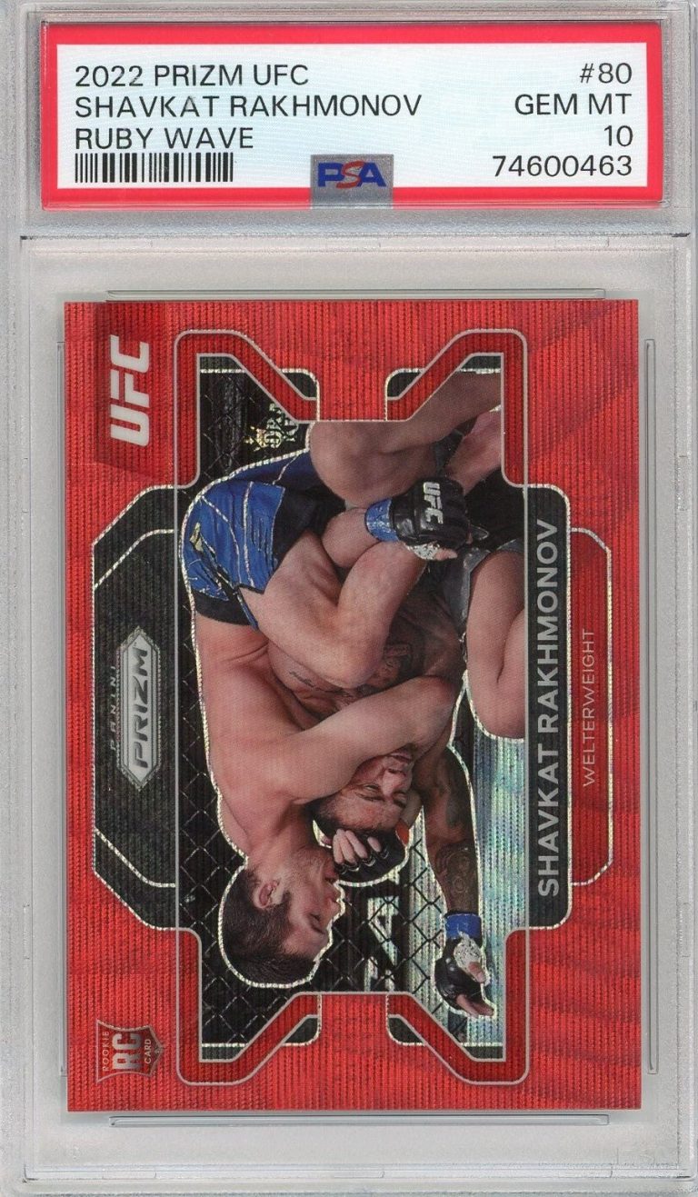 Graded 2022 Prizm UFC Shavkat Rakhmonov 80 Ruby Wave RC UFC MMA Card PSA 10