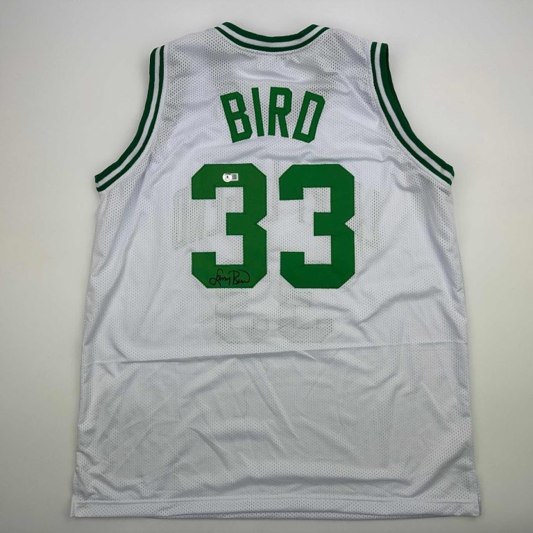 Autographed/Signed Larry Bird Boston White Jersey Beckett BAS COA