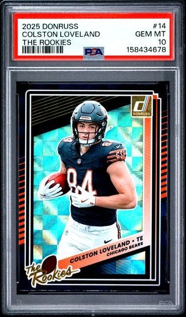 Graded 2025 Donruss Colston Loveland #14 The Rookies Football Card PSA 10