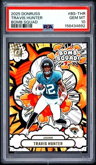 Graded 2025 Donruss Travis Hunter #BSTHR Bomb Squad RC Football Card PSA 10