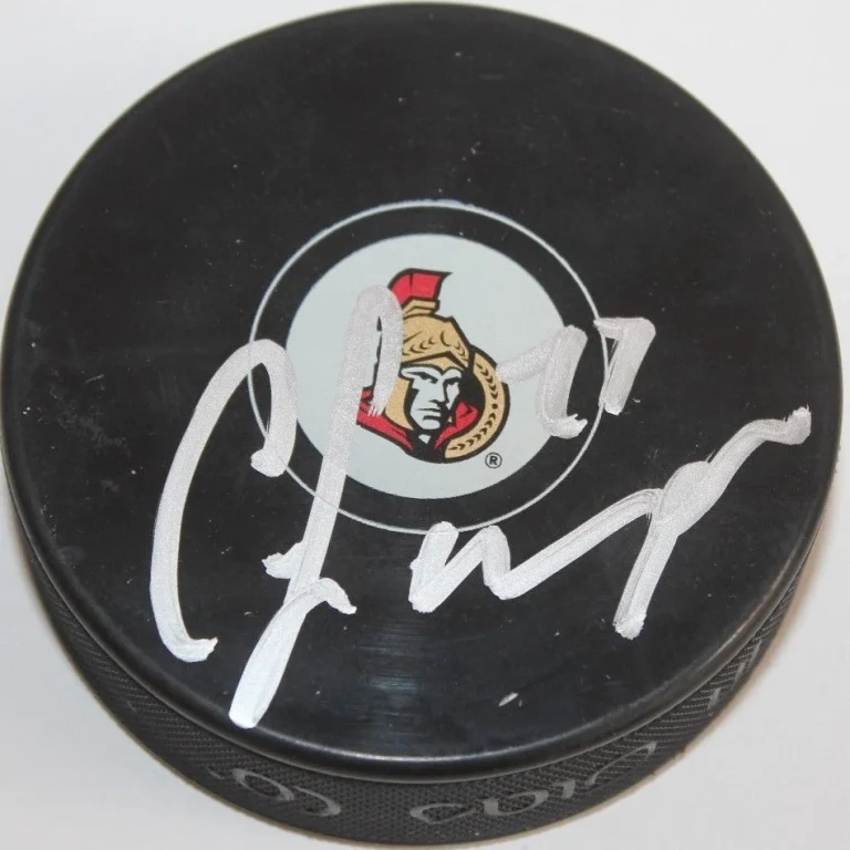 CURTIS LAZAR SIGNED OTTAWA SENATORS HOCKEY PUCK W/CASE COA