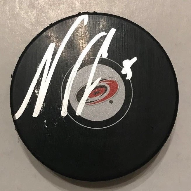 NOAH HANIFIN SIGNED CAROLINA HURRICANES PUCK W/CASE COA