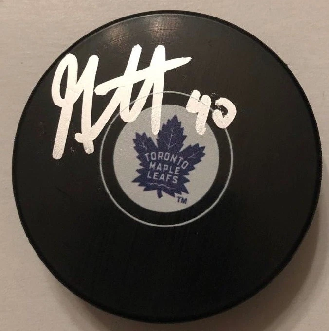 GARRETT SPARKS SIGNED TORONTO MAPLE LEAFS PUCK W/CASE COA