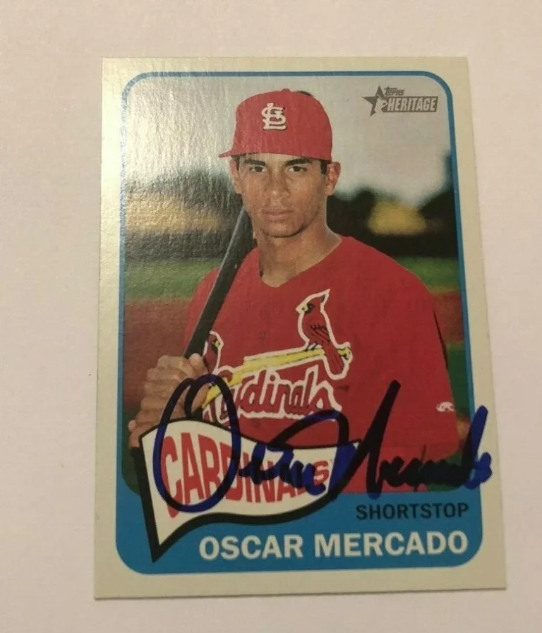 OSCAR MERCADO SIGNED 2014 TOPPS HERITAGE MINORS PROSPECT ROOKIE CARD AUTO