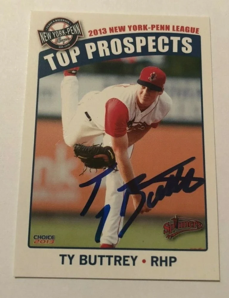 TY BUTTREY SIGNED 2013 NYPL NEW YORK PENN LEAGUE TOP PROSPECT ROOKIE CARD AUTO