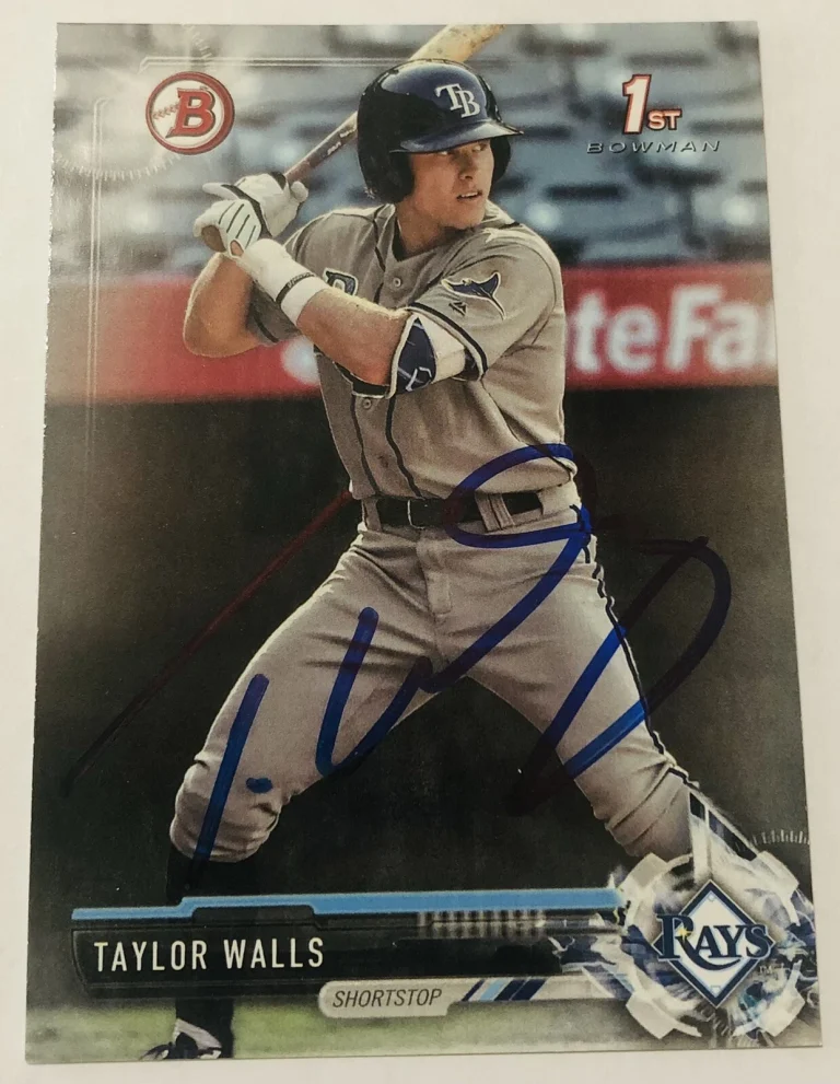 TAYLOR WALLS SIGNED 2017 BOWMAN DRAFT PROSPECT ROOKIE CARD RAYS AUTO