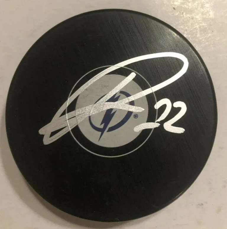 RUDOLFS BALCERS SIGNED AUTOGRAPHED TAMPA BAY LIGHTNING HOCKEY PUCK W/ CASE COA