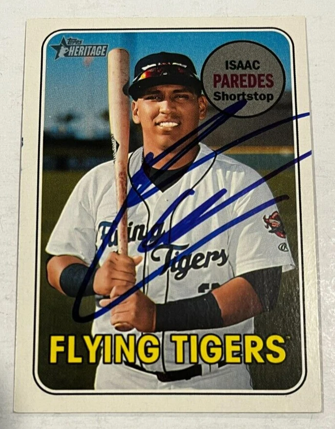 ISAAC PAREDES SIGNED 2018 TOPPS HERITAGE MINOR LEAGUE BASEBALL ROOKIE CARD AUTO