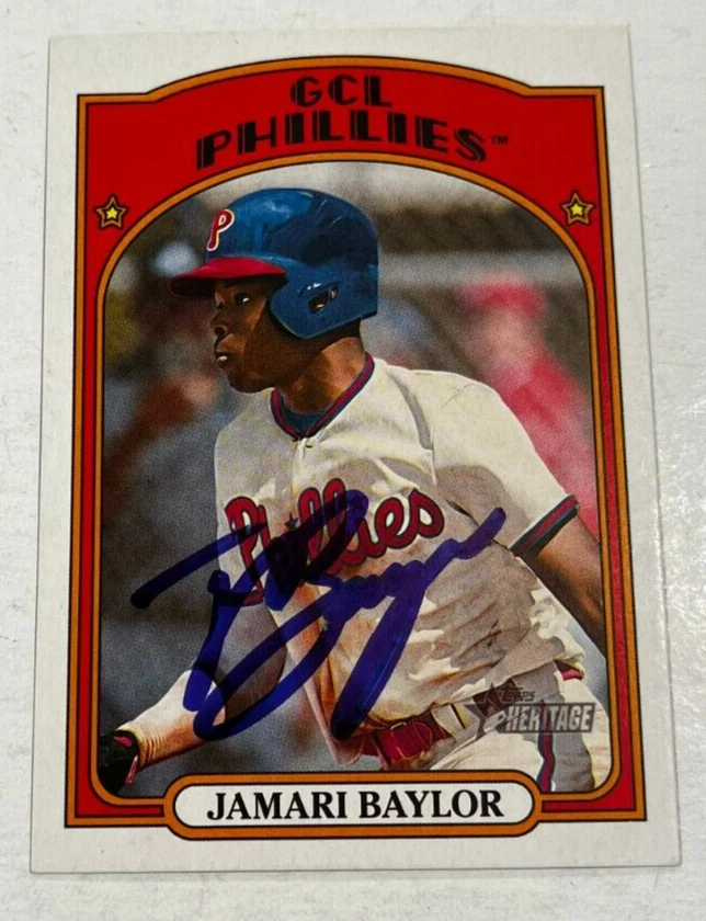 JAMARI BAYLOR SIGNED 2021 TOPPS HERITAGE MINOR LEAGUE BASEBALL CARD AUTO