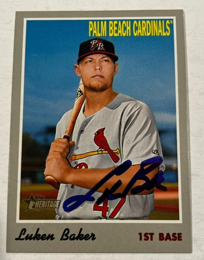 LUKEN BAKER SIGNED 2019 TOPPS HERITAGE MINOR LEAGUE BASEBALL CARD AUTO