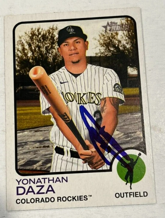 YONATHAN DAZA SIGNED 2022 TOPPS HERITAGE BASEBALL CARD AUTO