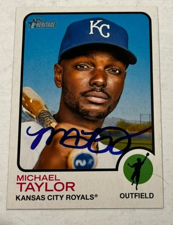 MICHAEL TAYLOR SIGNED 2022 TOPPS HERITAGE BASEBALL CARD AUTO