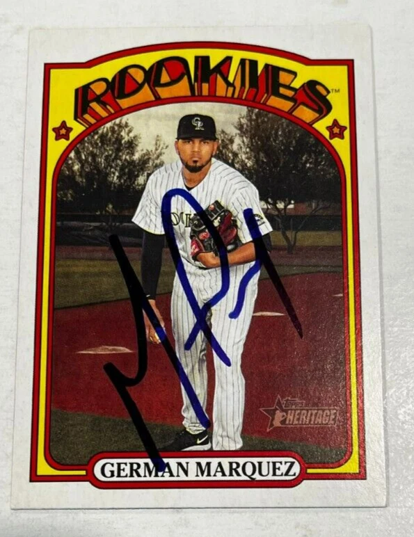 GERMAN MARQUEZ SIGNED 2021 TOPPS HERITAGE BASEBALL CARD AUTO