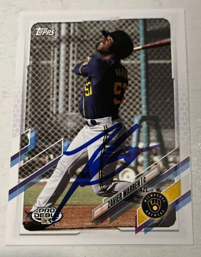 ZAVIER WARREN SIGNED 2021 TOPPS PRO DEBUT BASEBALL CARD AUTOGRAPH AUTO