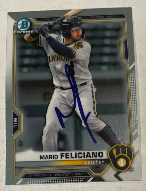 MARIO FELICIANO SIGNED 2021 BOWMAN CHROME BASEBALL CARD ROOKIE AUTO