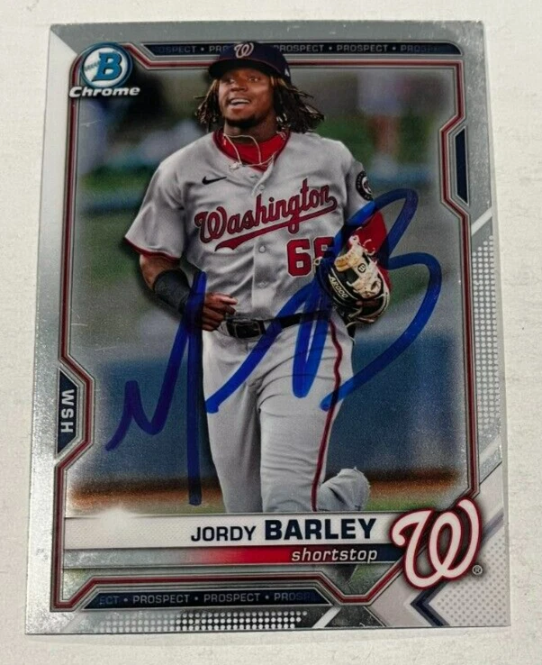 JORDY BARLEY SIGNED 2021 BOWMAN CHROME DRAFT BASEBALL CARD AUTO