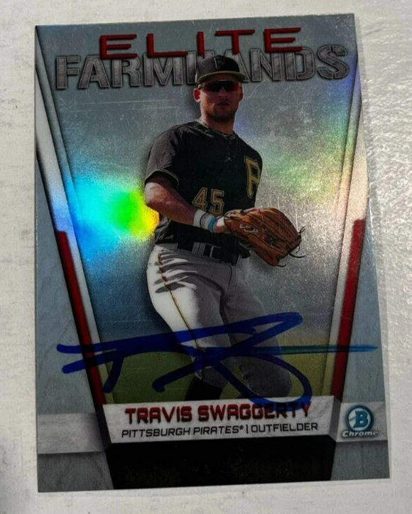 TRAVIS SWAGGERTY SIGNED 2019 BOWMAN CHROME ELITE FARMHANDS BASEBALL CARD AUTO