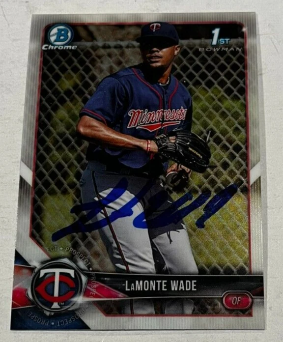 LAMONTE WADE SIGNED 2018 BOWMAN CHROME PROSPECT BASEBALL CARD AUTO