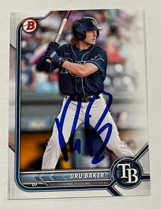 DRU BAKER SIGNED 2022 BOWMAN DRAFT PROSPECT BASEBALL CARD AUTO