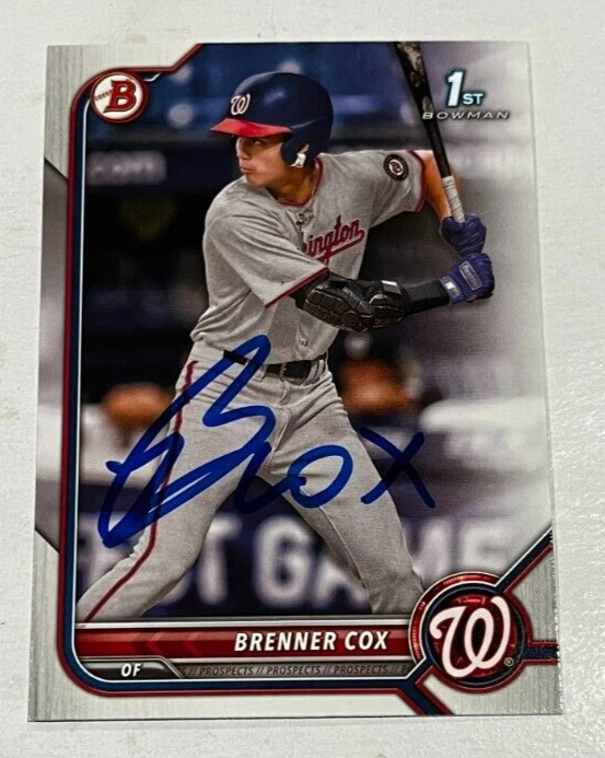 BRENNER COX SIGNED 2022 BOWMAN DRAFT PROSPECT BASEBALL CARD AUTO