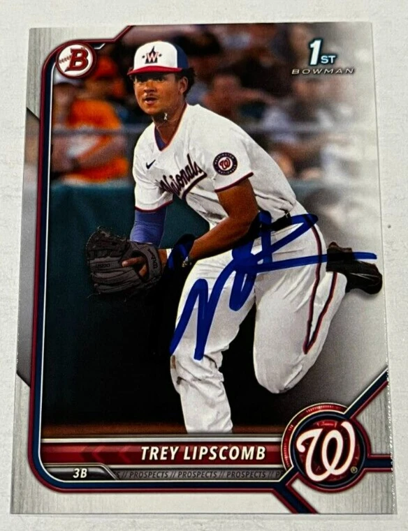 TREY LIPSCOMB SIGNED 2022 BOWMAN DRAFT PROSPECT BASEBALL CARD AUTO