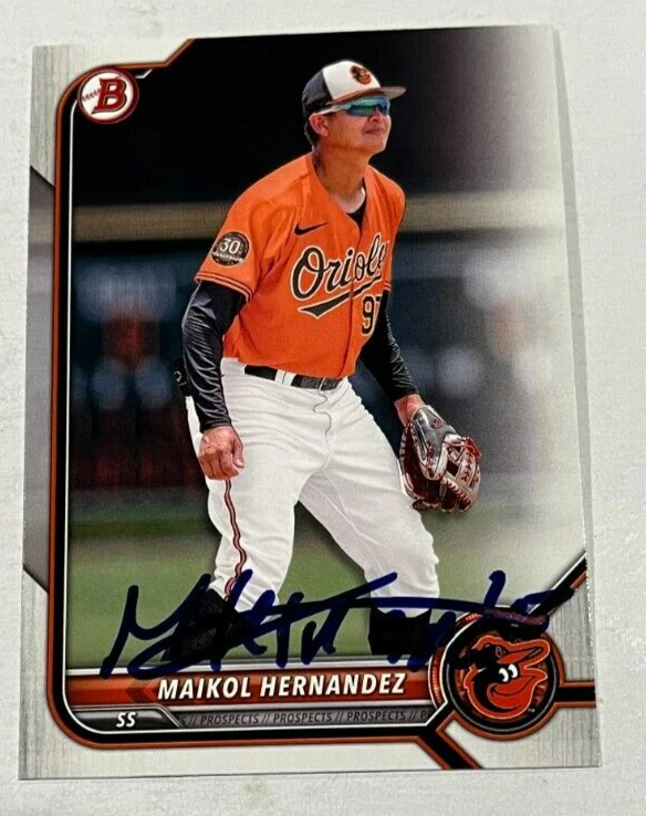 MAIKOL HERNANDEZ SIGNED 2022 BOWMAN DRAFT PROSPECT BASEBALL CARD AUTO