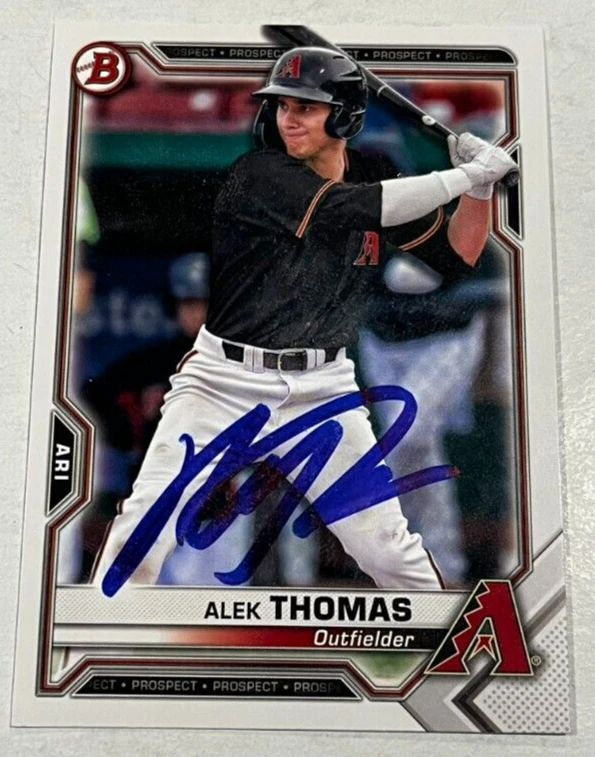 ALEK THOMAS SIGNED 2021 BOWMAN PROSPECT BASEBALL ROOKIE CARD AUTO