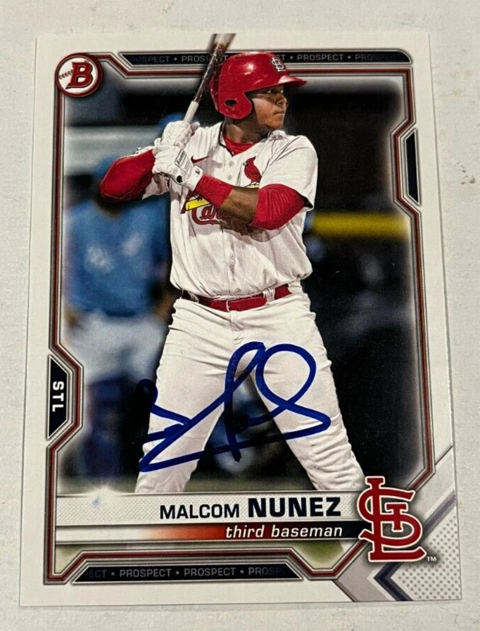 MALCOM NUNEZ SIGNED 2021 BOWMAN DRAFT PROSPECT BASEBALL ROOKIE CARD AUTO