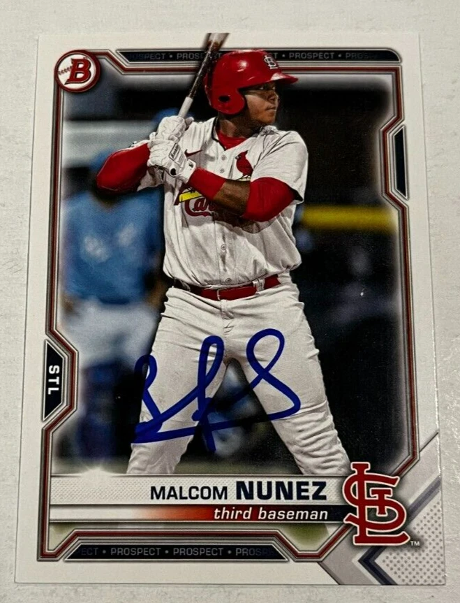 MALCOM NUNEZ SIGNED 2021 BOWMAN DRAFT PROSPECT BASEBALL ROOKIE CARD AUTO