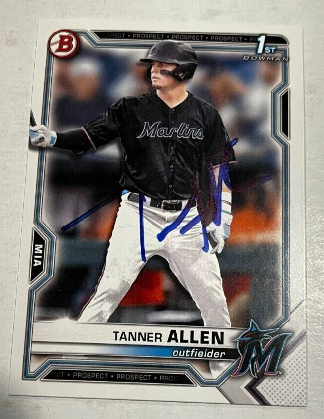 TANNER ALLEN SIGNED 2021 BOWMAN DRAFT PROSPECT BASEBALL ROOKIE CARD AUTO