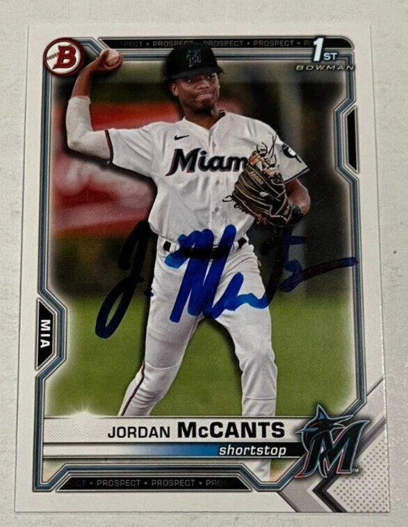 JORDAN MCCANTS SIGNED 2021 BOWMAN DRAFT PROSPECT BASEBALL ROOKIE CARD AUTO