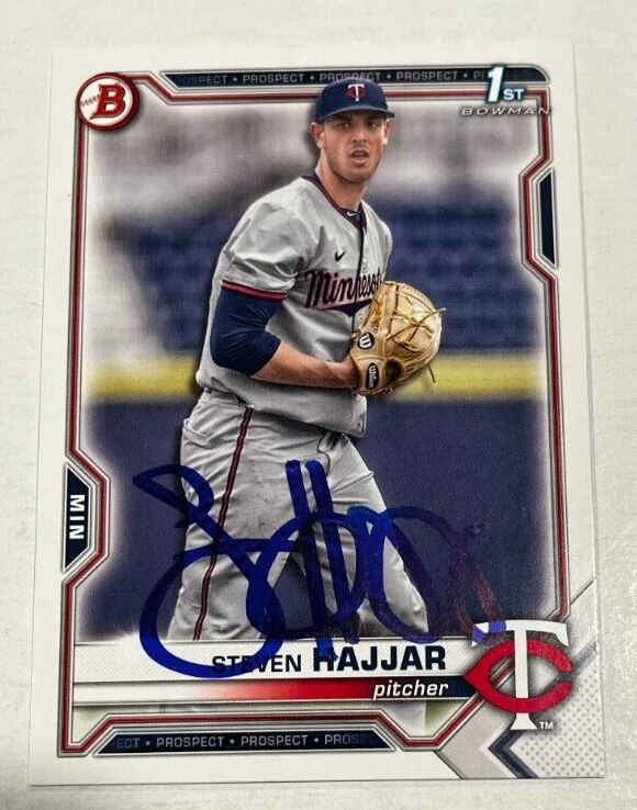 STEVEN HAJJAR SIGNED 2021 BOWMAN DRAFT PROSPECT BASEBALL ROOKIE CARD AUTO
