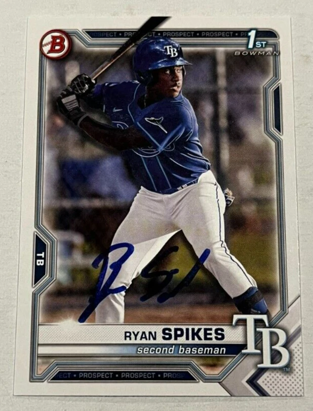 RYAN SPIKES SIGNED 2021 BOWMAN DRAFT PROSPECT BASEBALL ROOKIE CARD AUTO