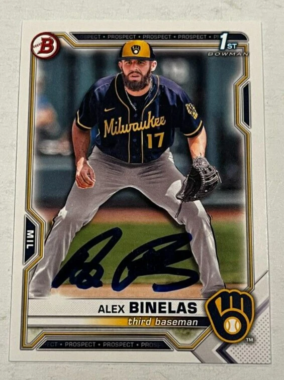 ALEX BINELAS SIGNED 2021 BOWMAN DRAFT PROSPECT BASEBALL ROOKIE CARD AUTO