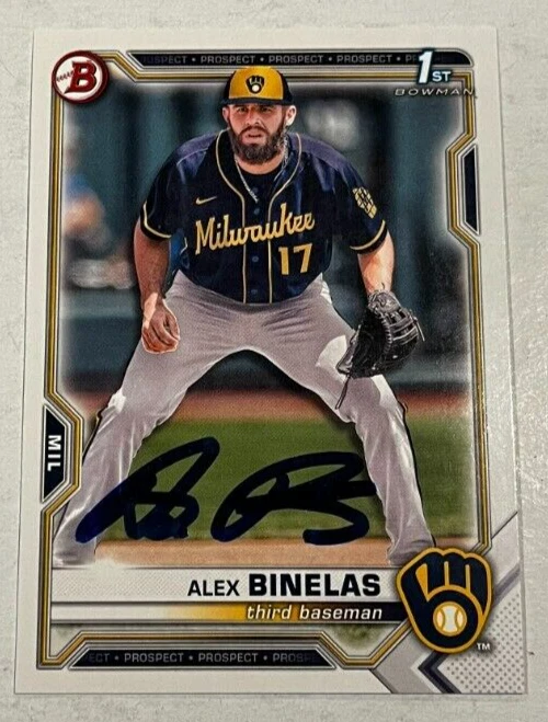 ALEX BINELAS SIGNED 2021 BOWMAN DRAFT PROSPECT BASEBALL ROOKIE CARD AUTO