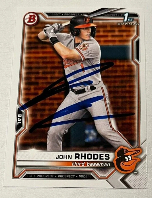 JOHN RHODES SIGNED 2021 BOWMAN DRAFT PROSPECT BASEBALL ROOKIE CARD AUTO