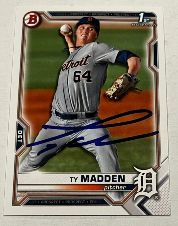 TY MADDEN SIGNED 2021 BOWMAN DRAFT PROSPECT BASEBALL ROOKIE CARD AUTO