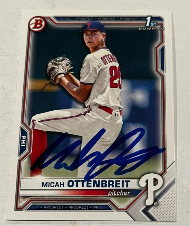 MICAH OTTENBREIT SIGNED 2021 BOWMAN DRAFT PROSPECT BASEBALL ROOKIE CARD AUTO