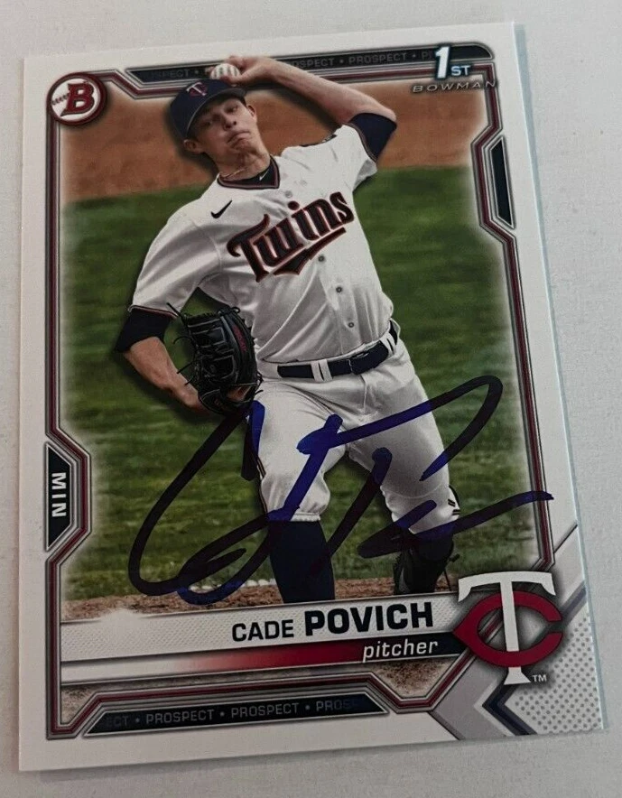 CADE POVICH SIGNED 2021 BOWMAN DRAFT PROSPECT BASEBALL ROOKIE CARD AUTO