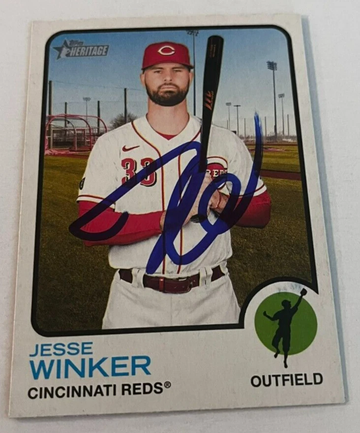 JESSE WINKER SIGNED 2022 TOPPS HERITAGE BASEBALL CARD AUTO