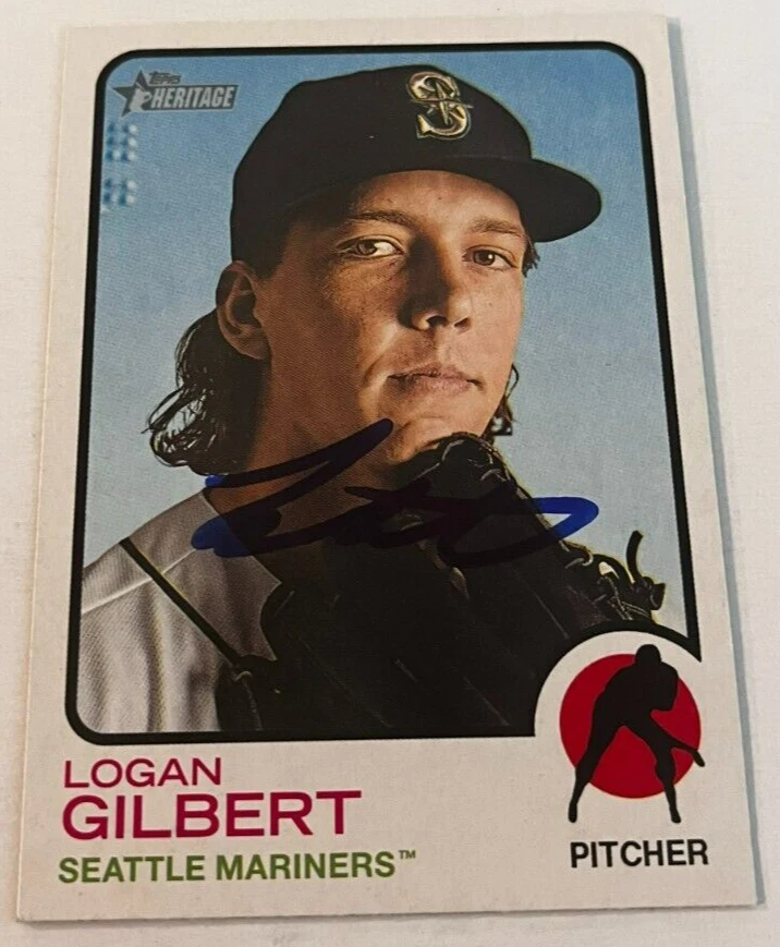 LOGAN GILBERT SIGNED 2022 TOPPS HERITAGE BASEBALL CARD AUTO