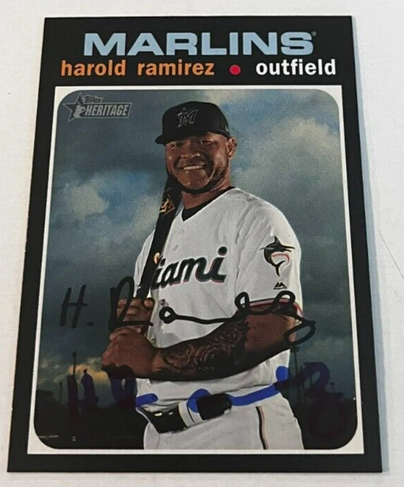 HAROLD RAMIREZ SIGNED 2020 TOPPS HERITAGE BASEBALL CARD AUTO