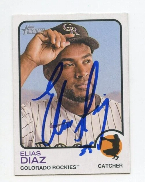 ELIAS DIAZ SIGNED 2022 TOPPS HERITAGE BASEBALL CARD AUTO