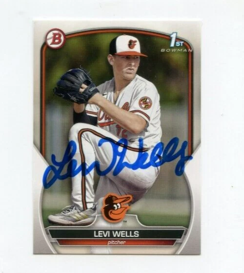 LEVI WELLS SIGNED 2023 BOWMAN DRAFT BASEBALL CARD AUTO