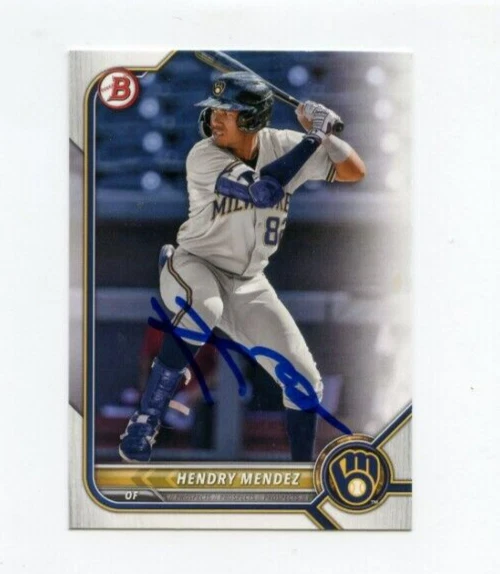HENDRY MENDEZ SIGNED 2022 BOWMAN DRAFT BASEBALL CARD AUTO
